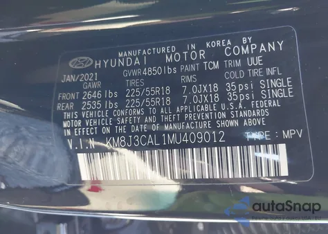 2021 Hyundai Tucson Ultimate from USA, damaged, VIN KM8J3CAL1MU409012